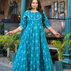 Cotton Embroidered Anarkali With Dupatta Set | Three-Quarter Sleeves (Plus Size)