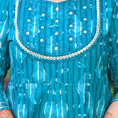 Cotton Embroidered Anarkali With Dupatta Set | Three-Quarter Sleeves (Plus Size)