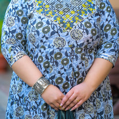 Cotton Embroidered Anarkali With Dupatta Set | Three-Quarter Sleeves (Plus Size)