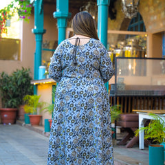 Cotton Embroidered Anarkali With Dupatta Set | Three-Quarter Sleeves (Plus Size)