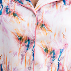 Light Pink Satin Printed Long Shirt & Pyjama Night Suit (Plus Size)