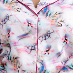 Light Purple Satin Printed Long Shirt & Pajama Night Suit (Plus Size)