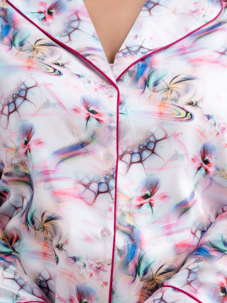 Light Purple Satin Printed Long Shirt & Pajama Night Suit (Plus Size)