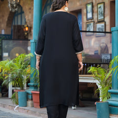 Black Printed Rayon Kurta Pant Dupatta Set for Women (Plus Size)