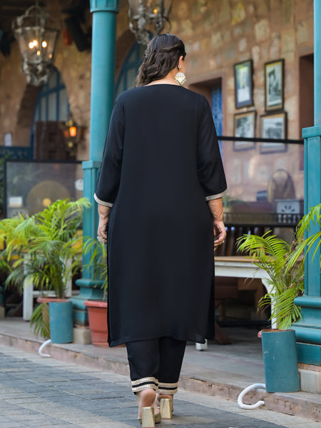 Black Printed Rayon Kurta Pant Dupatta Set for Women (Plus Size)