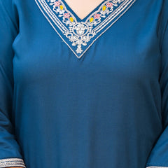 Blue Printed Rayon Kurta Pant Dupatta Set for Women (Plus Size)