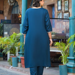 Blue Printed Rayon Kurta Pant Dupatta Set for Women (Plus Size)