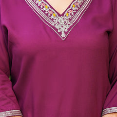 Maroon Printed Rayon Kurta Pant Dupatta Set for Women (Plus Size)