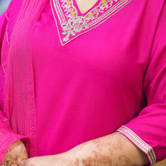 Rani Pink Printed Rayon Kurta Pant Dupatta Set for Women (Plus Size)