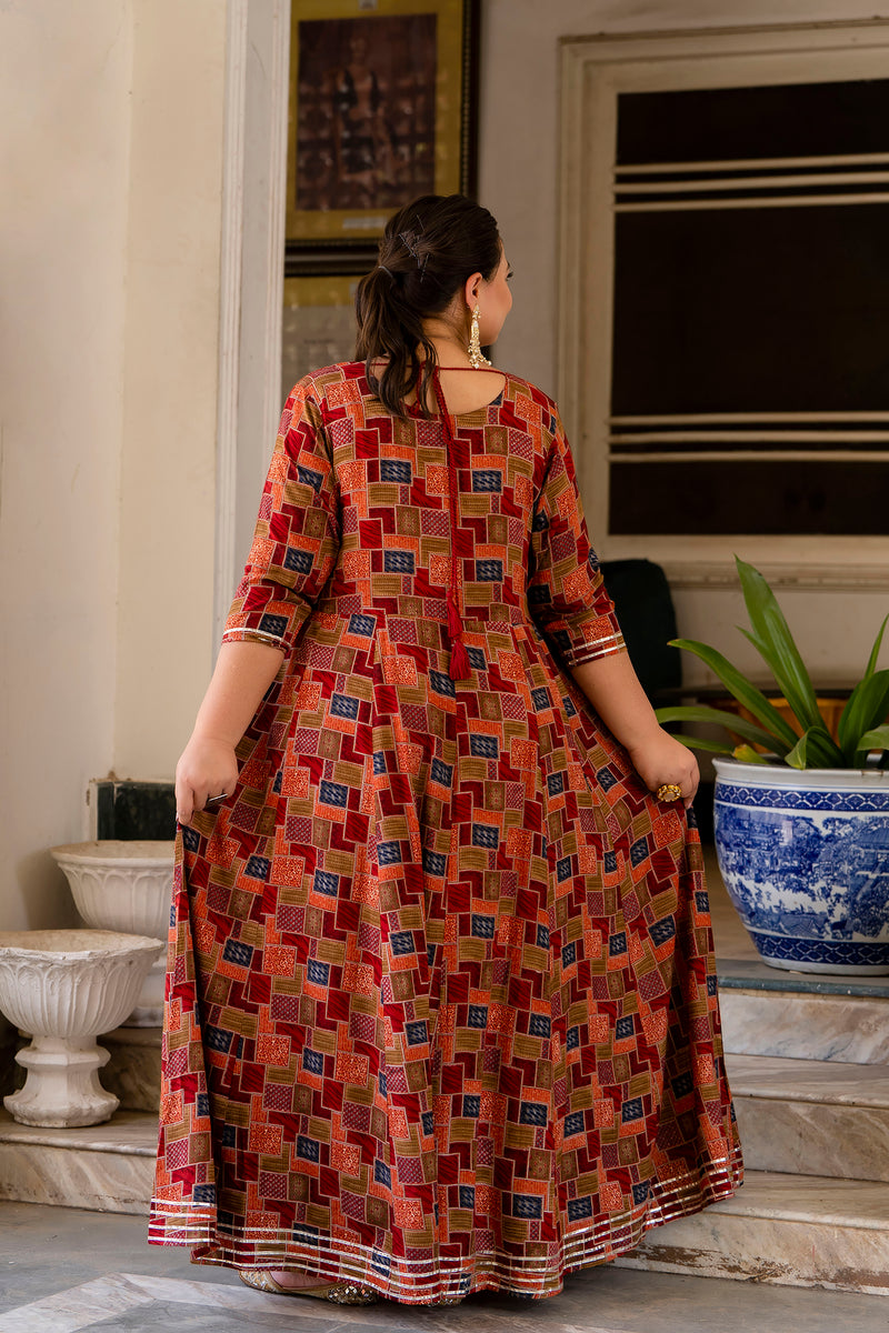 Maroon Modal Printed Anarkali Kurti (Plus Size)