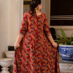 Maroon Modal Printed Anarkali Kurti (Plus Size)