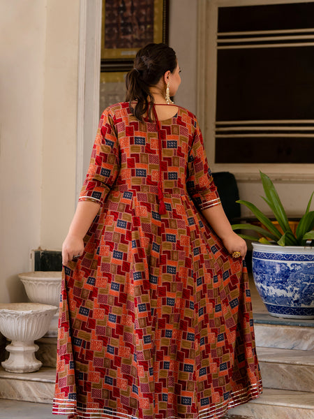 Maroon Modal Printed Anarkali Kurti (Plus Size)