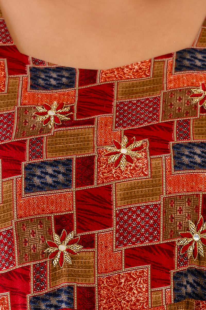 Maroon Modal Printed Anarkali Kurti (Plus Size)