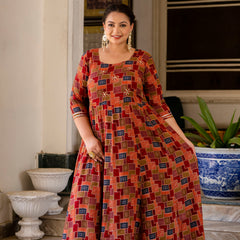 Maroon Modal Printed Anarkali Kurti (Plus Size)