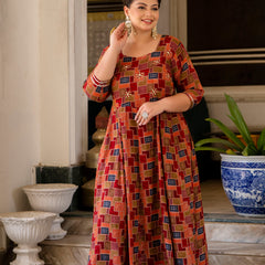 Maroon Modal Printed Anarkali Kurti (Plus Size)