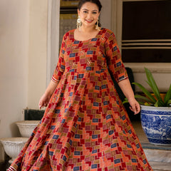 Maroon Modal Printed Anarkali Kurti (Plus Size)