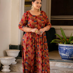 Maroon Modal Printed Anarkali Kurti (Plus Size)