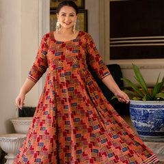 Maroon Modal Printed Anarkali Kurti (Plus Size)
