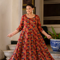 Maroon Modal Printed Anarkali Kurti (Plus Size)