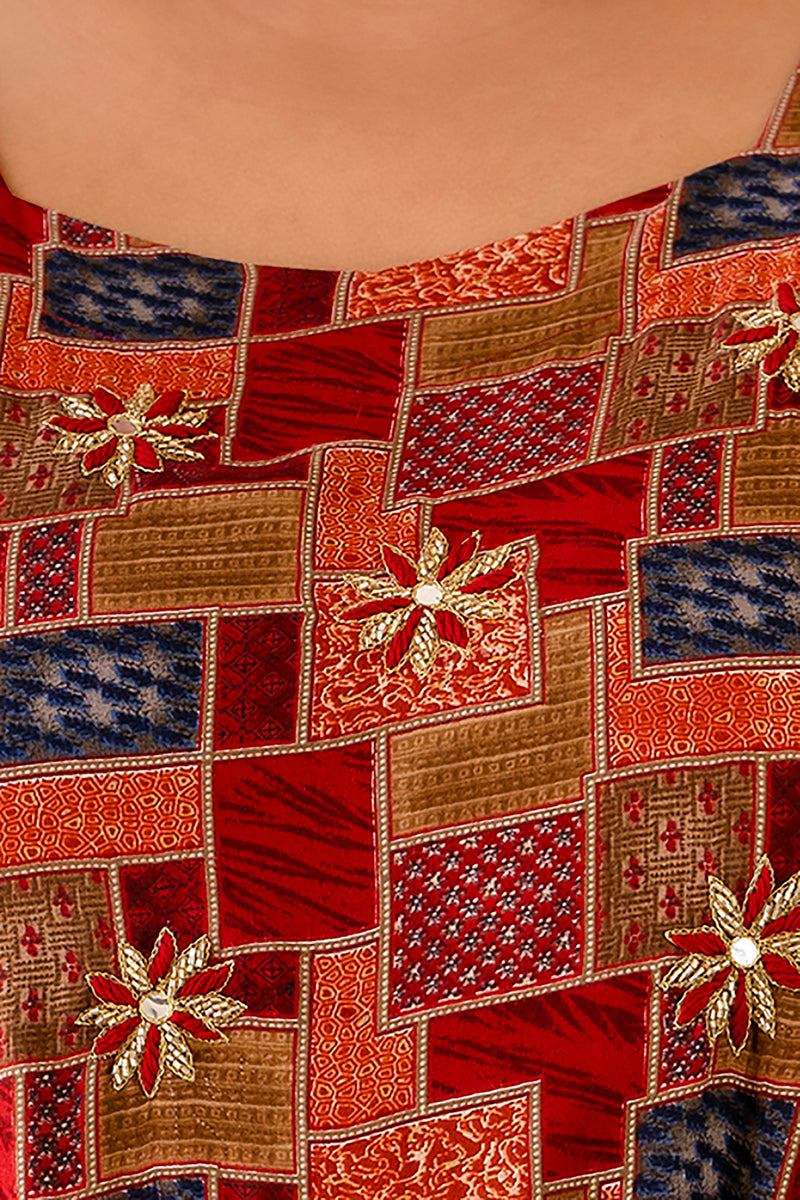 Maroon Modal Printed Anarkali Kurti (Plus Size)