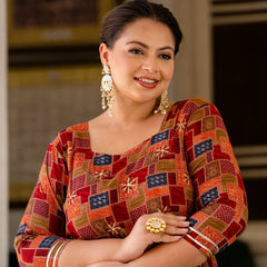 Maroon Modal Printed Anarkali Kurti (Plus Size)