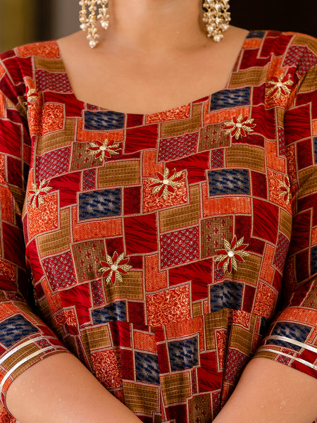 Maroon Modal Printed Anarkali Kurti (Plus Size)