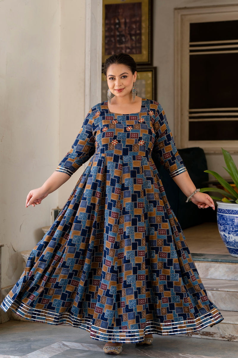 Multicolour Printed Rayon Anarkali Kurti