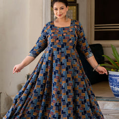 Multicolour Printed Rayon Anarkali Kurti
