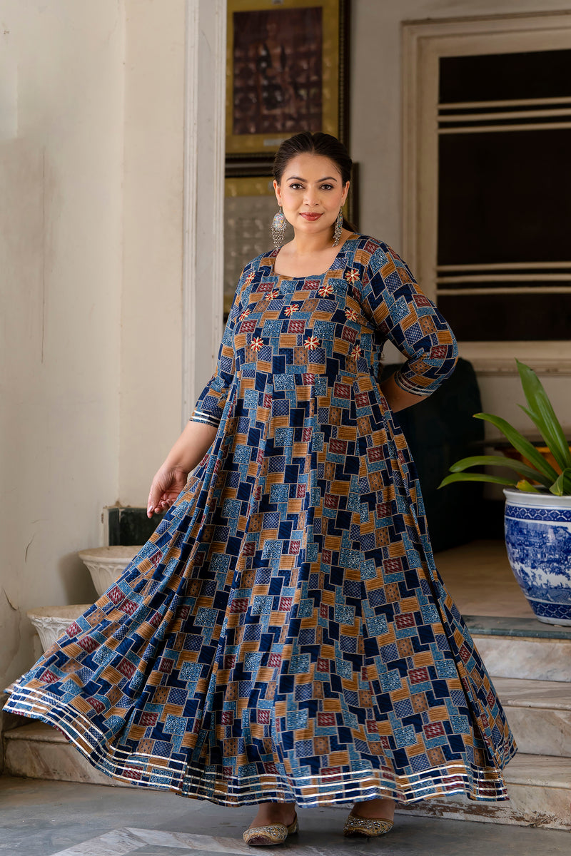 Multicolour Printed Rayon Anarkali Kurti