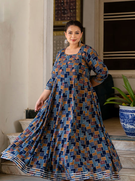 Multicolour Printed Rayon Anarkali Kurti