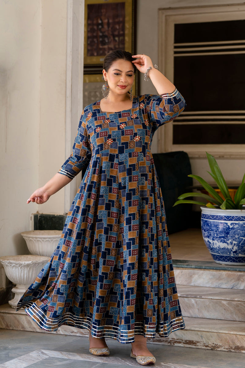 Multicolour Printed Rayon Anarkali Kurti