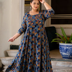 Multicolour Printed Rayon Anarkali Kurti