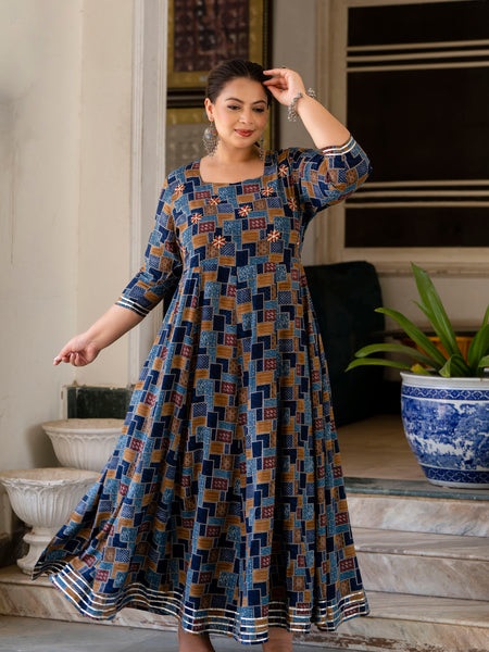 Multicolour Printed Rayon Anarkali Kurti