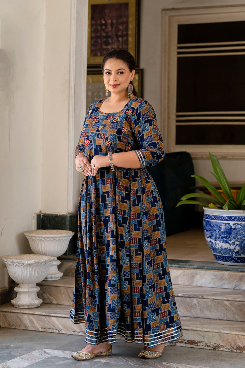 Multicolour Printed Rayon Anarkali Kurti