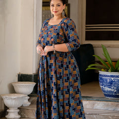 Multicolour Printed Rayon Anarkali Kurti