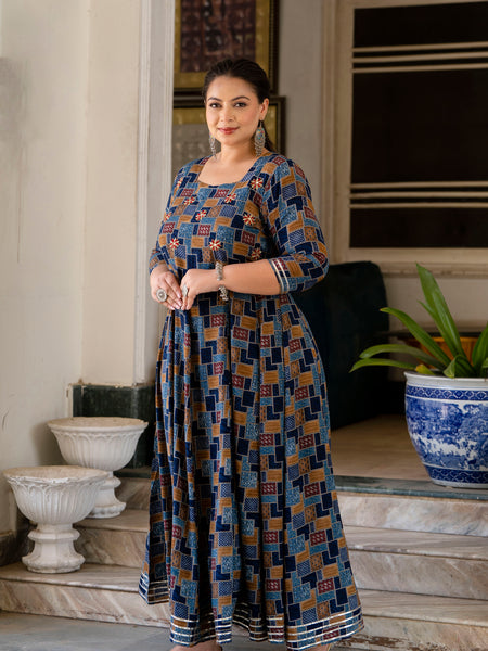 Multicolour Printed Rayon Anarkali Kurti