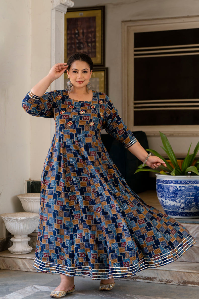 Multicolour Printed Rayon Anarkali Kurti