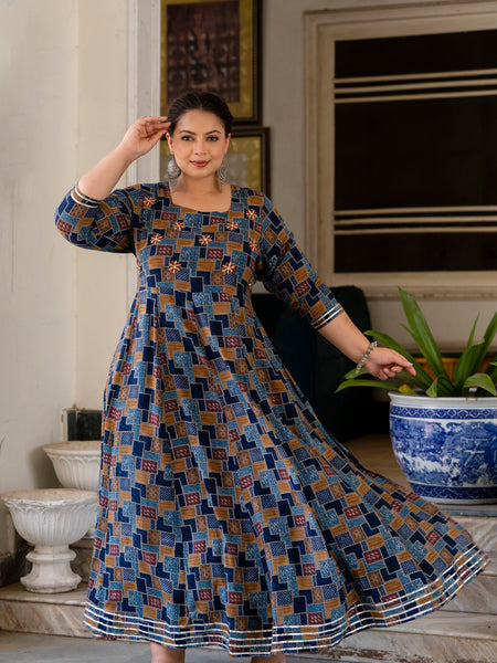 Multicolour Printed Rayon Anarkali Kurti