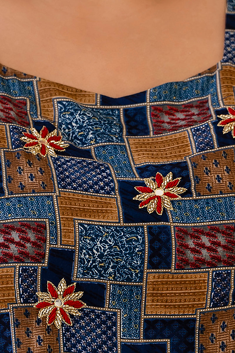 Multicolour Printed Rayon Anarkali Kurti