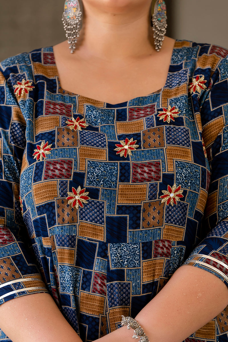 Multicolour Printed Rayon Anarkali Kurti