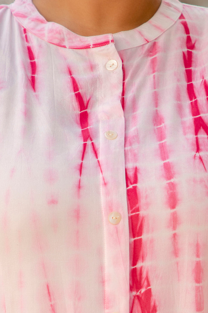 Rayon Printed Pink Calf-Length Kurti with Three Quarter Sleeves (Plus Size)