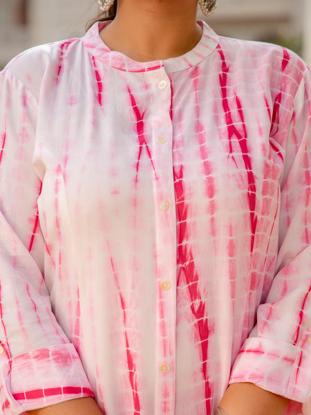 Rayon Printed Pink Calf-Length Kurti with Three Quarter Sleeves (Plus Size)