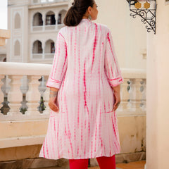 Rayon Printed Pink Calf-Length Kurti with Three Quarter Sleeves (Plus Size)