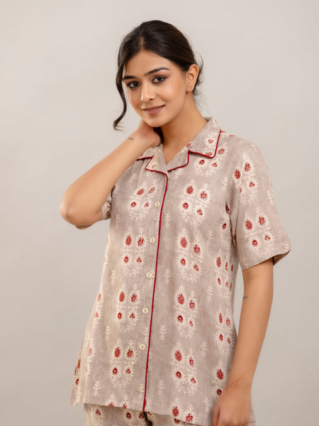 Elegant Beige Floral Nightwear Set