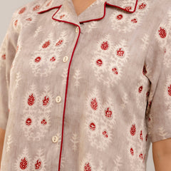 Elegant Beige Floral Lounge Wear Set
