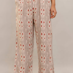 Elegant Beige Floral Lounge Wear Set