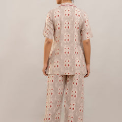 Elegant Beige Floral Lounge Wear Set