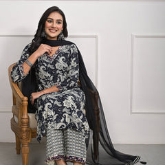 Stylish Rayon Black Kurta Pajama Set with Dupatta