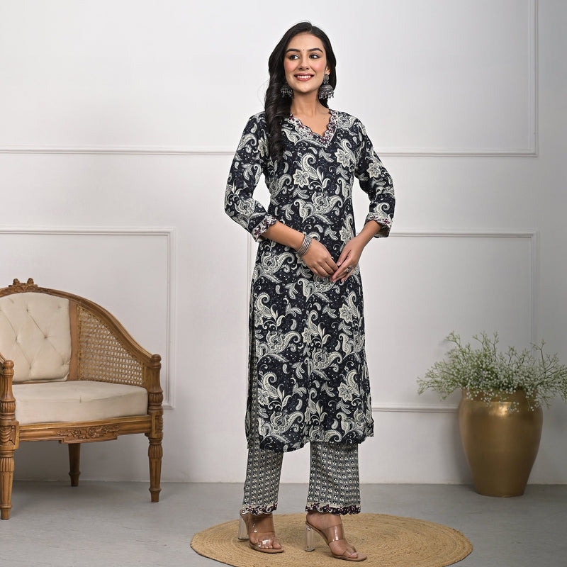 Stylish Rayon Black Kurta Pajama Set with Dupatta