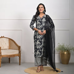 Stylish Rayon Black Kurta Pajama Set with Dupatta